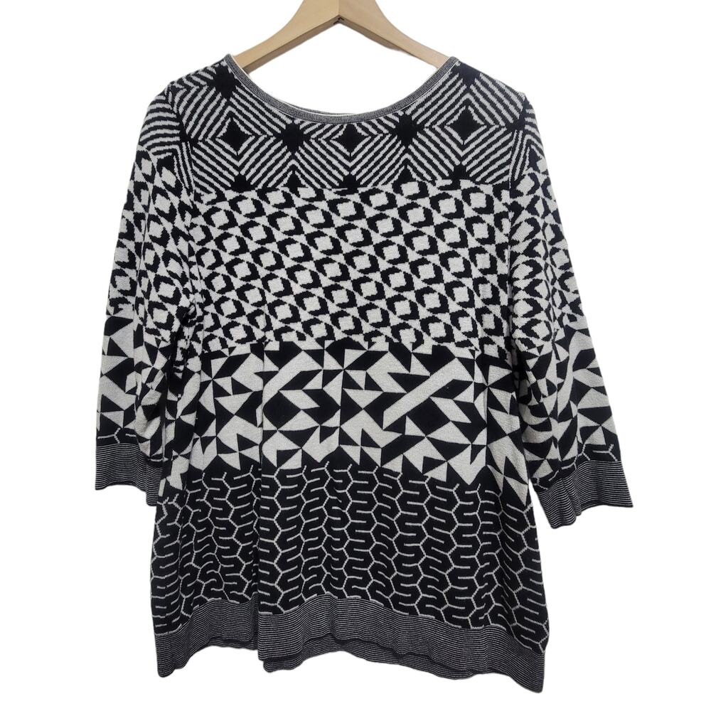 Chicos Easy Wear Black White Geometric Abstract Artsy Funky Monochrome Mod Large